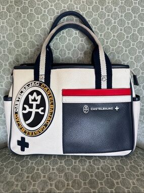 Castelbajac White & Navy Leather Top-Handle Bag with Red Accent VGUC